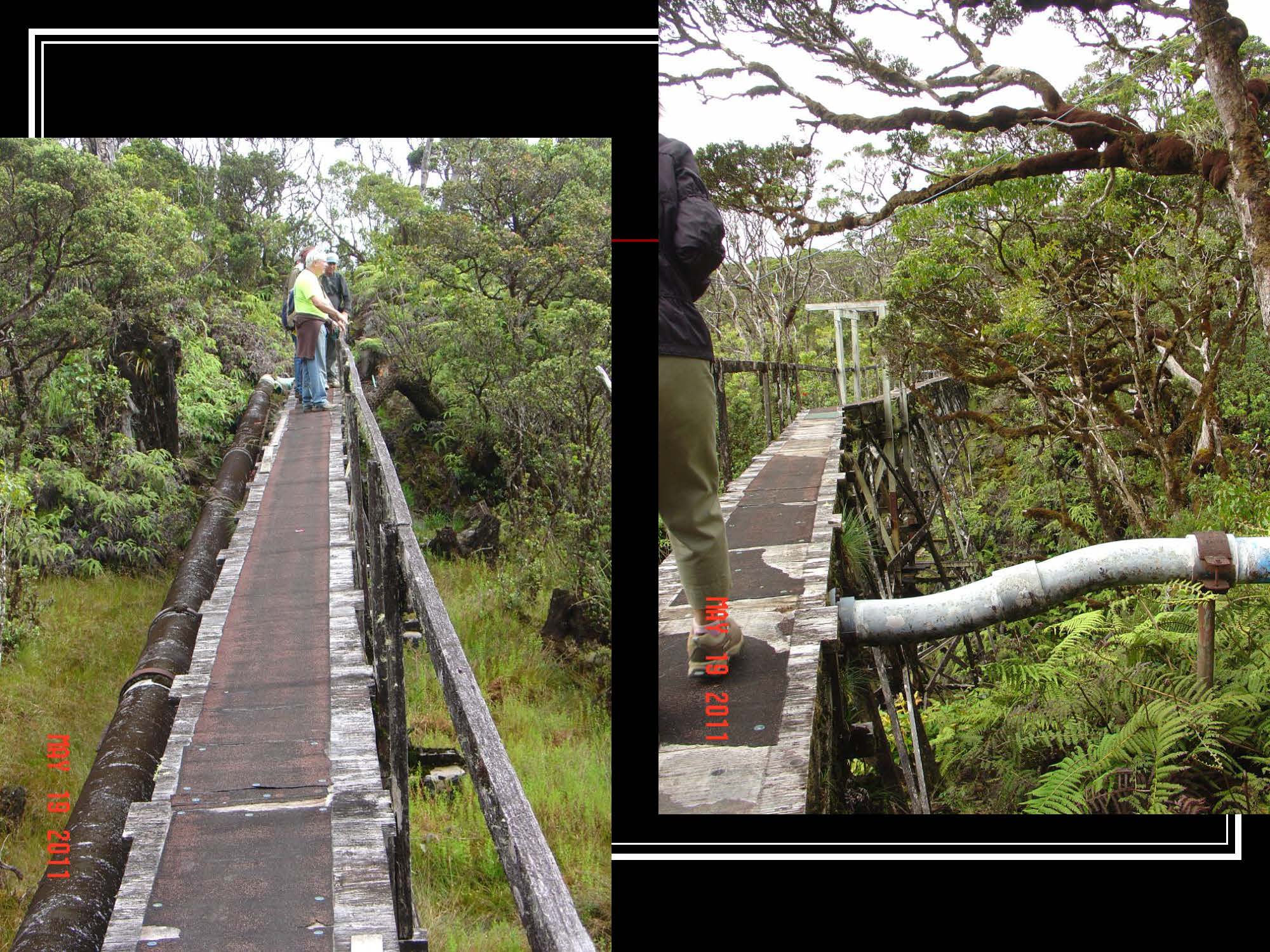 Before-and-after photos of the Waikamoi flume renovation