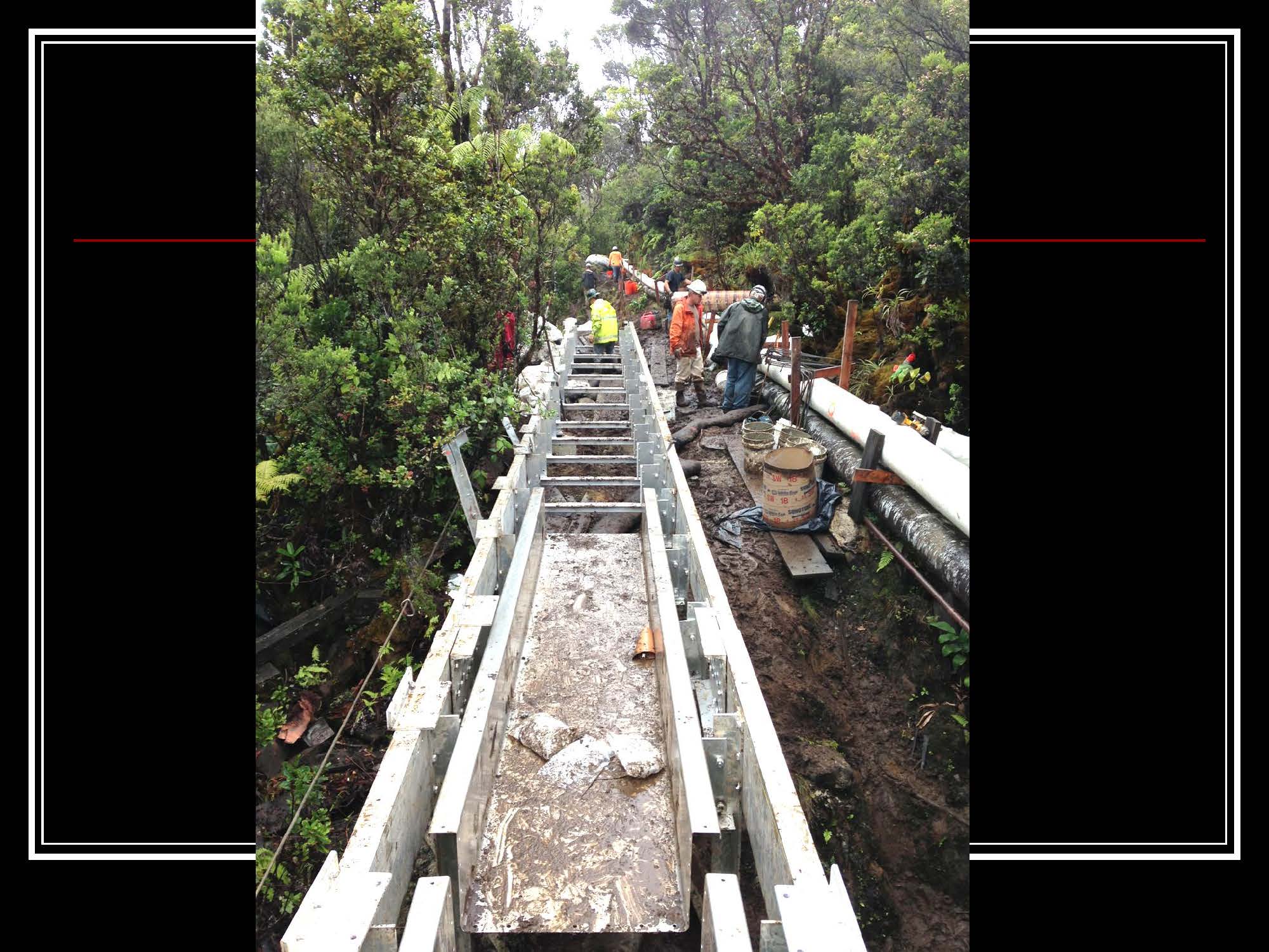 Before-and-after photos of the Waikamoi flume renovation